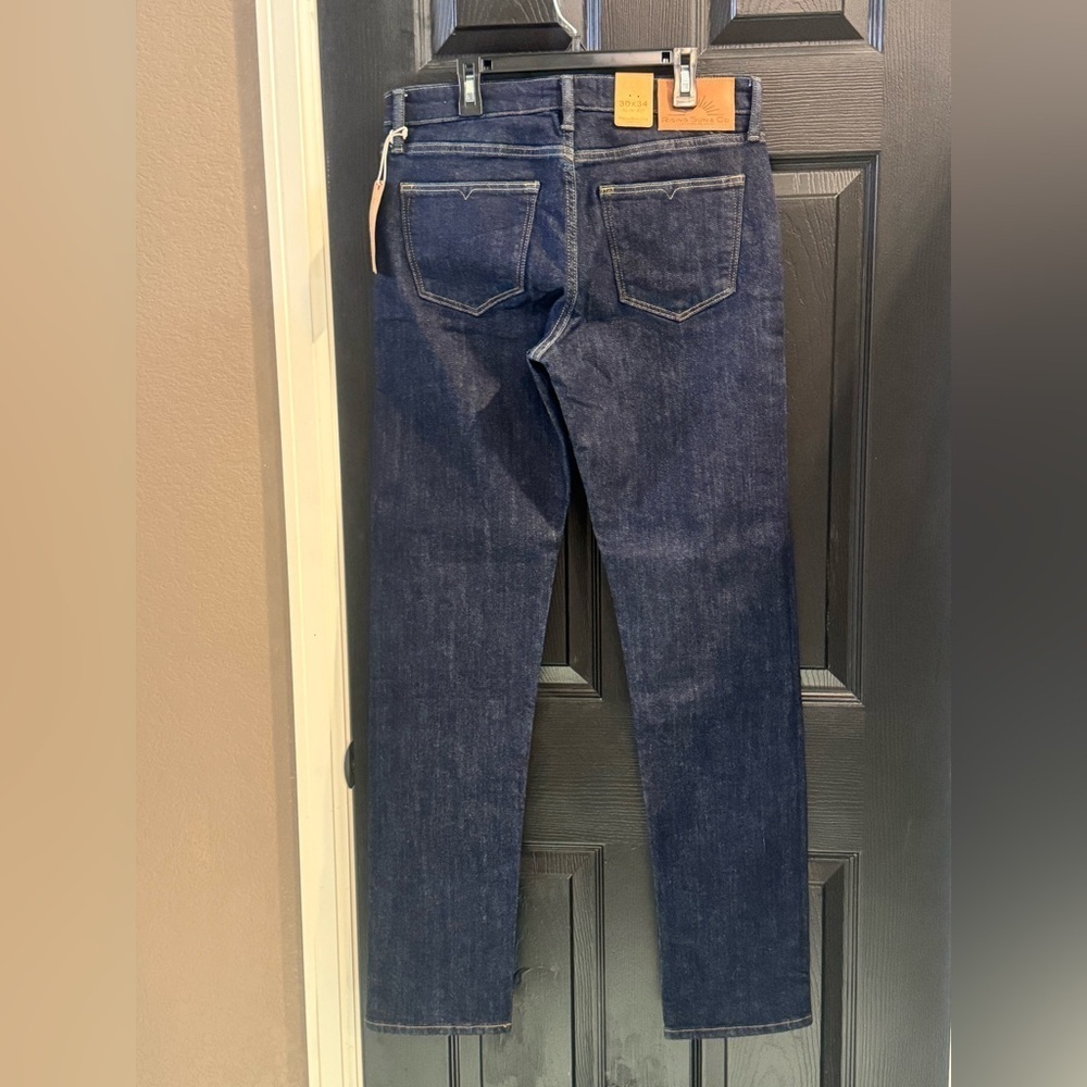 Blue Straight-Leg Jeans with Raw Denim Finish - Picture 5 of 6